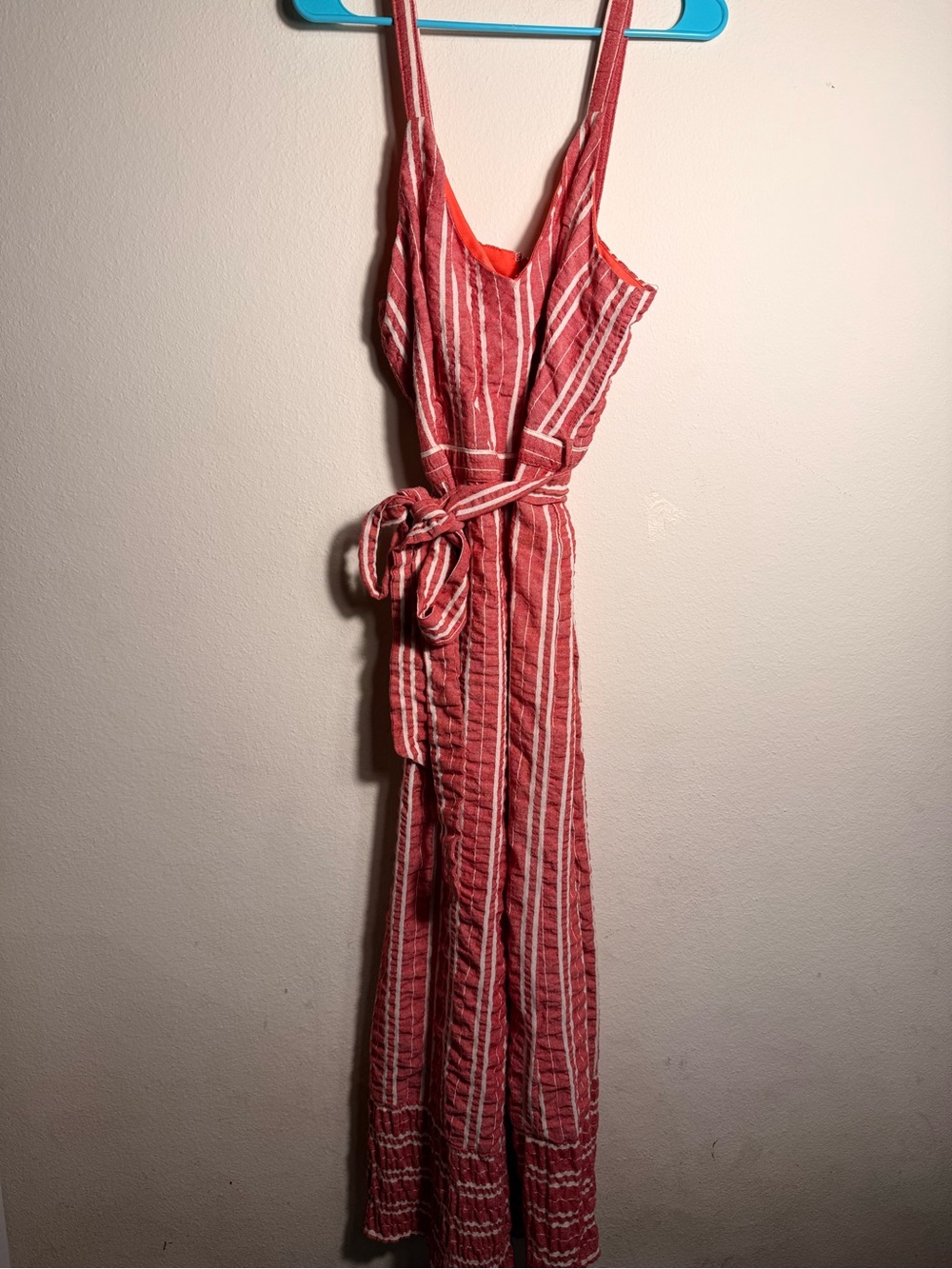 Anthropologie Red and White Striped Sleeveless Maxi Dress with Tie Waist